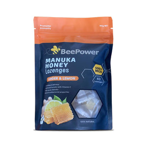 BeePower Manuka MGO500+ Ginger Lemon Lozenges 40pc 190g - Mudgee Honey Haven